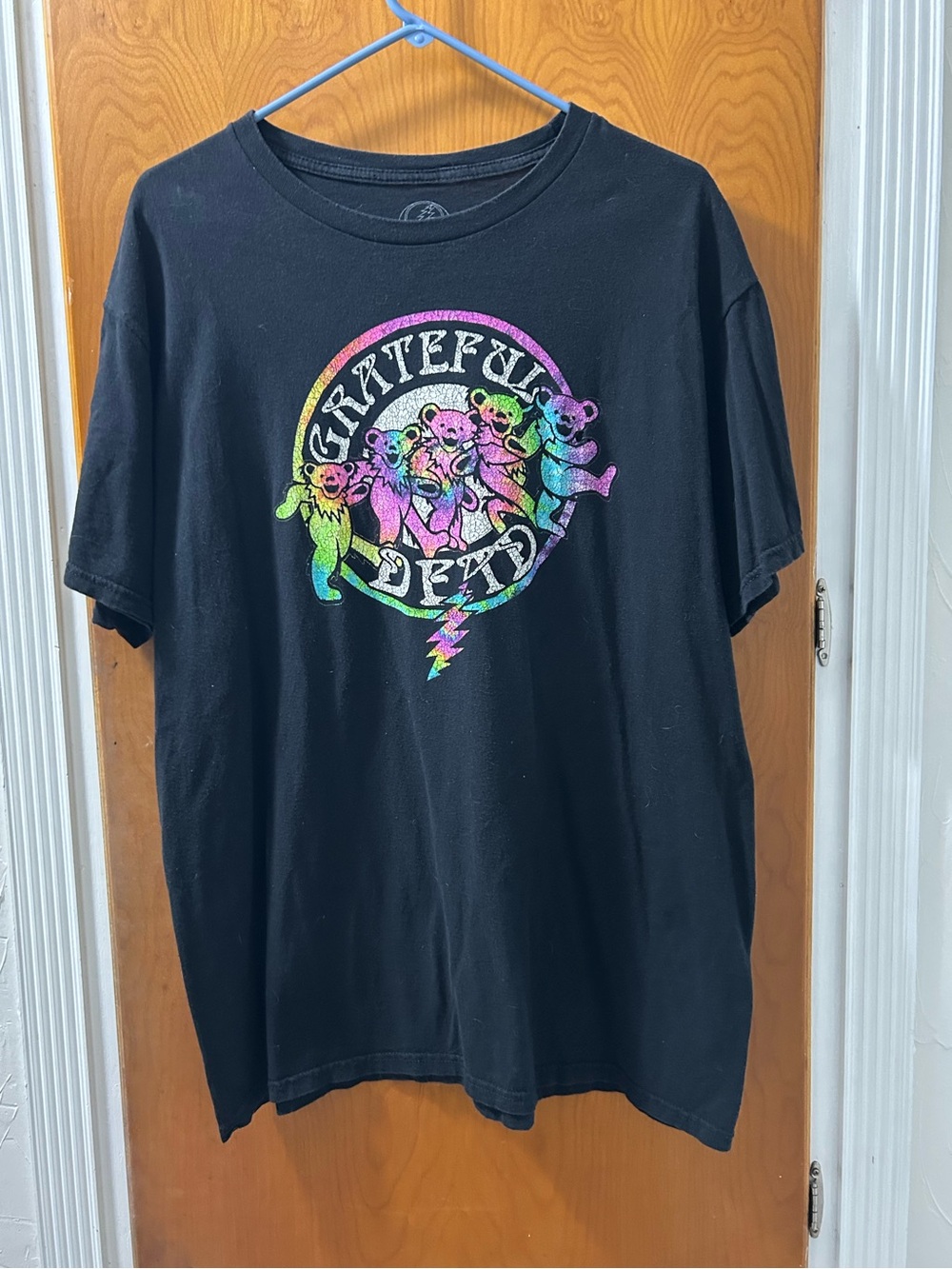 Grateful Dead Black Tee with Rainbow Dancing Bears Graphic